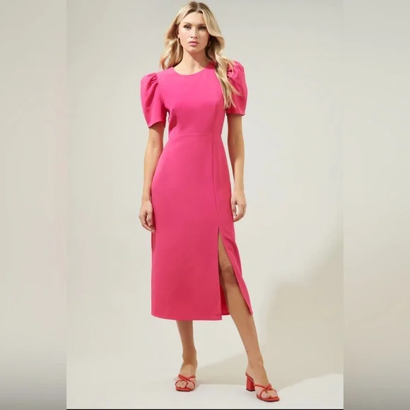 Baltic Born Sugar Lips Chelsea Gathered Shoulder Dress Fuschia - Picture 1 of 9